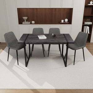 English Elm 59" Industrial Dining Set with Suede Chairs Matte Metal Base Mdf Table Seats Four Black+ Gray W2189S00817