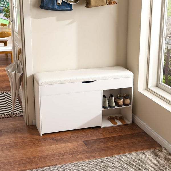 English Elm Entryway Bench with Lift-Top Storage, Rotating 3-Tier Shoe Rack, Cushioned Seat, Durable 400lb Capacity W2699P296514