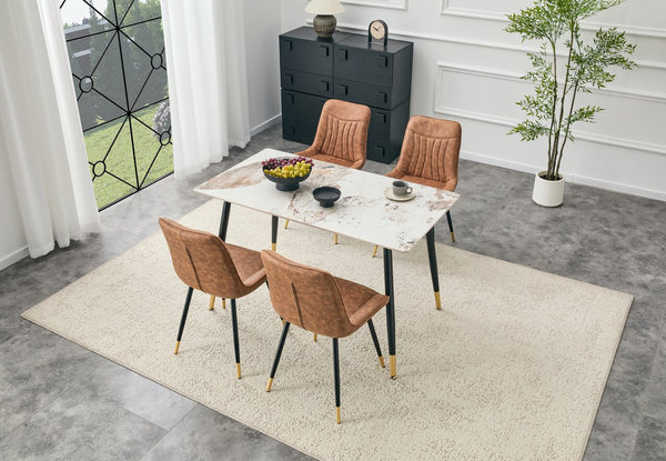 English Elm Modern Sintered Stone Rectangular Dining Table with Metal Legs for Four Seats Light Beige W3493S00013