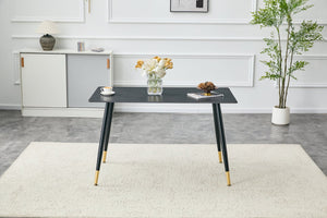 English Elm Modern Sintered Stone Rectangular Dining Table with Metal Legs for Four Seats Dark Gray W3493S00014
