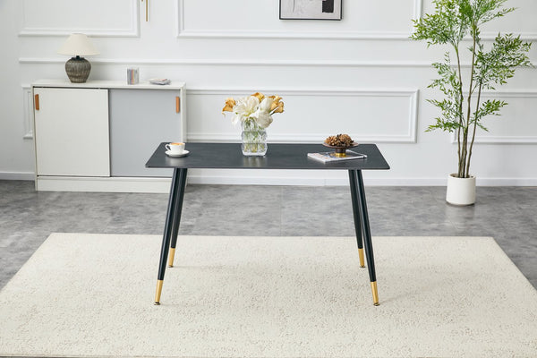 English Elm Modern Sintered Stone Rectangular Dining Table with Metal Legs for Four Seats Dark Gray W3493S00014