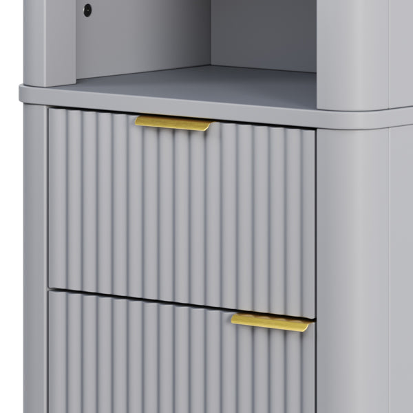 English Elm 68" Tall Fluted Freestanding Storage Cabinet with Drawer and Adjustable Shelf for Bathroom Gray N817P375218G
