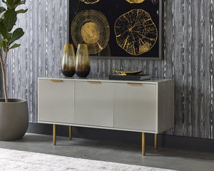 Sunpan Dorada Modern Sideboard With High Gloss Grey Finish And Gold Hardware - Stylish Storage Solution Grey Wood 111905