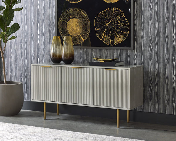 Sunpan Dorada Modern Sideboard With High Gloss Grey Finish And Gold Hardware - Stylish Storage Solution Grey Wood 111905