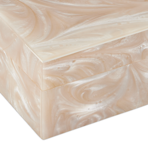 Perlas Swirl Box Set of 2 - Elegant Ivory Composite Storage with Natural Wood Interior, 3" Height