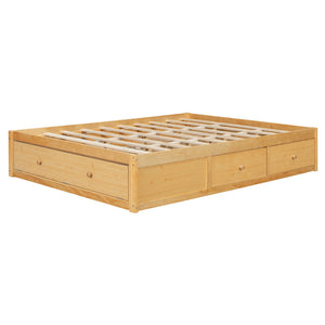 English Elm Queen Platform Storage Bed with Hydraulic Lift Footboard and Four Drawers Antique Finish Natural LP000139AAN