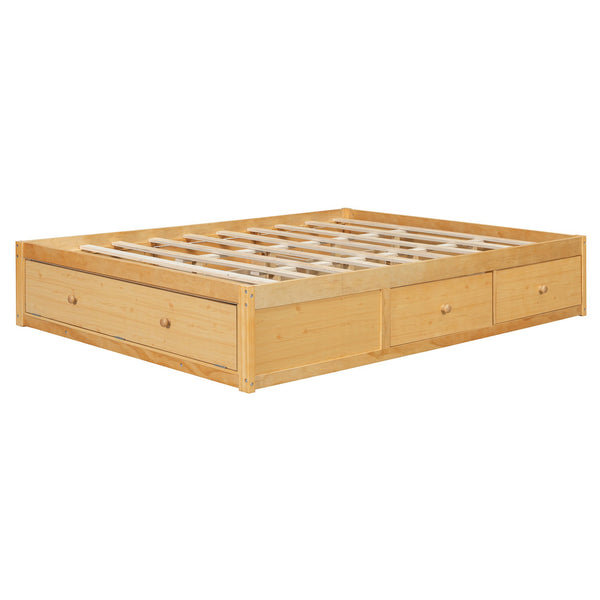 English Elm Queen Platform Storage Bed with Hydraulic Lift Footboard and Four Drawers Antique Finish Natural LP000139AAN