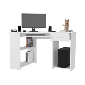 English Elm White L-Shaped Computer Desk with Drawer, Shelf & CPU Space — Space-Saving White Workstation Organizer B062P389916