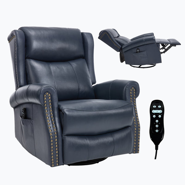 English Elm Heat Massage Rocker Swivel Recliner in Genuine Leather with Lumbar Relief for Living Room W3224S00012