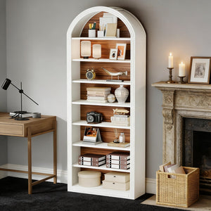 English Elm Display Cabinet Wall Mounted 5 Tier Glass Door Shelving for Collectibles Matte Black White T3971P449777