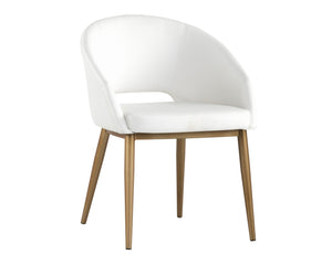 Sunpan Thatcher Dining Armchair – Stylish Compact Design with Faux Leather Upholstery and Steel Frame Champagne Gold / Snow