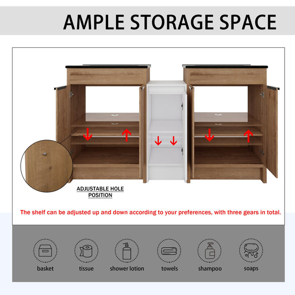 English Elm 60 Inch Freestanding Bathroom Vanity With Black Sink, Soft-Close Doors & Ample Storage Space W999S00322