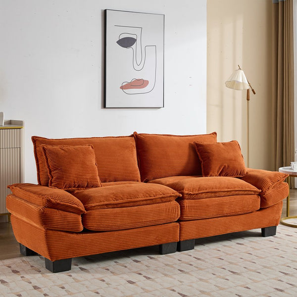 English Elm Corduroy Modern Sofa Sleeper Loveseat with Double-Layer Cushions, Two Pillows, Sturdy Frame 84" Orange W676P227342