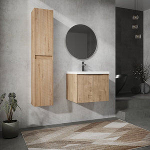 English Elm 24" Wall-Mounted Bathroom Vanity Set With Soft Close Doors, Resin Sink & Side Cabinets For Storage W999S00221