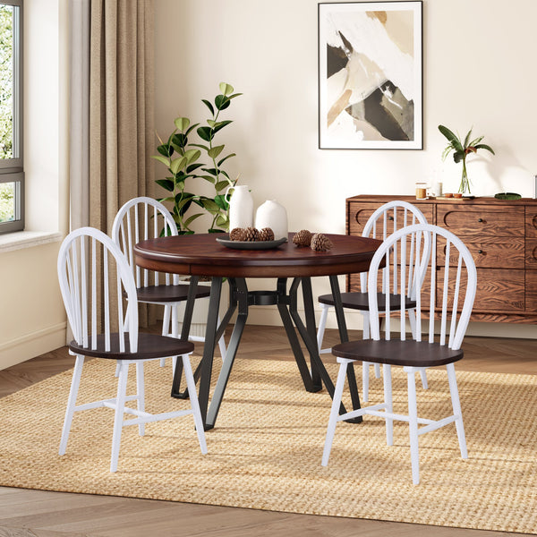 English Elm Christopher Knight Home® - 5-Piece Round Dining Set with Pedestal Table and Spindle-Back Chairs — Farmhouse Charm for 4 Brown,White 56487.00WBRN_N771P205332W