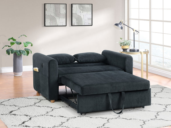 English Elm Mireille Corduroy Convertible Sleeper Loveseat with Usb Charging and Storage Pockets Black B2749P413228