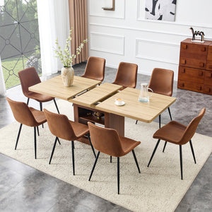 English Elm Scalable Extendable Dining Set Eight Upholstered Chairs Walnut Base Modern Room W1151S04689
