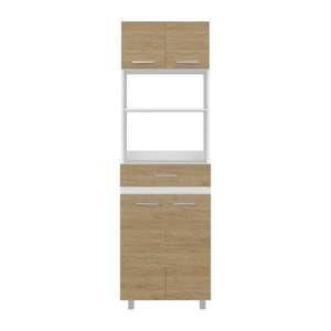 English Elm Lakeridge Pantry Cabinet with White & Macadamia Finish — 4 Doors, 2 Drawers, Open Shelf Storage B092P315581