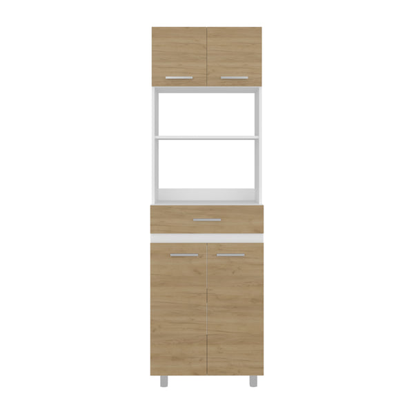 English Elm Lakeridge Pantry Cabinet with White & Macadamia Finish — 4 Doors, 2 Drawers, Open Shelf Storage B092P315581