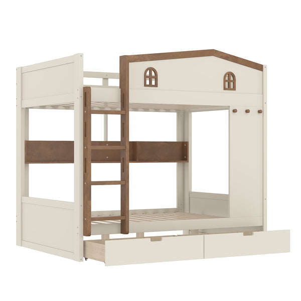 English Elm Twin Triple Metal Bunk Bed Matte Powder Coated Frame with Full Safety Guardrails W1580S00637
