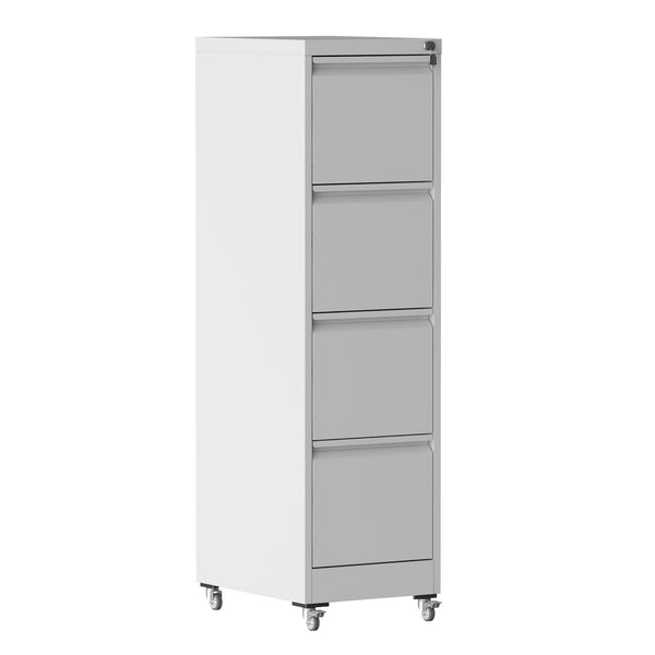 English Elm 4 Drawer Locking File Cabinet on Wheels with Anti-Tilt System, Corrosion-Resistant Metal, Secure Mobile Storage White T2398P310005