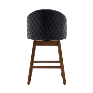 English Elm United We Win Quilted Microsuede Swivel Barstool with Wood Legs and Gold Rivet Trim Black W1568P361703
