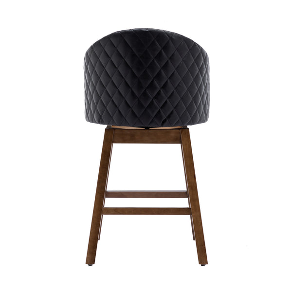 English Elm United We Win Quilted Microsuede Swivel Barstool with Wood Legs and Gold Rivet Trim Black W1568P361703