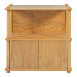 English Elm Wood Grain Nightstand with Open Shelves and Cabinet for Modern Bedroom Storage N758P404669N