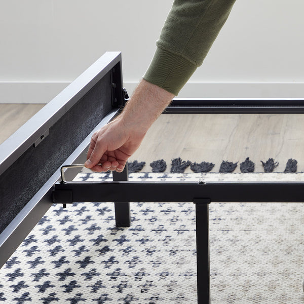 English Elm Edenbrook Charcoal King Metal Platform Bed Frame with Upholstered Headboard, 800lb Slats, Easy Assembly B350P394800