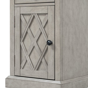 English Elm U-can Acacia Wood End Table with Usb Charging Station Drawer and Cabinet Storage Antique Gray N724P353565E