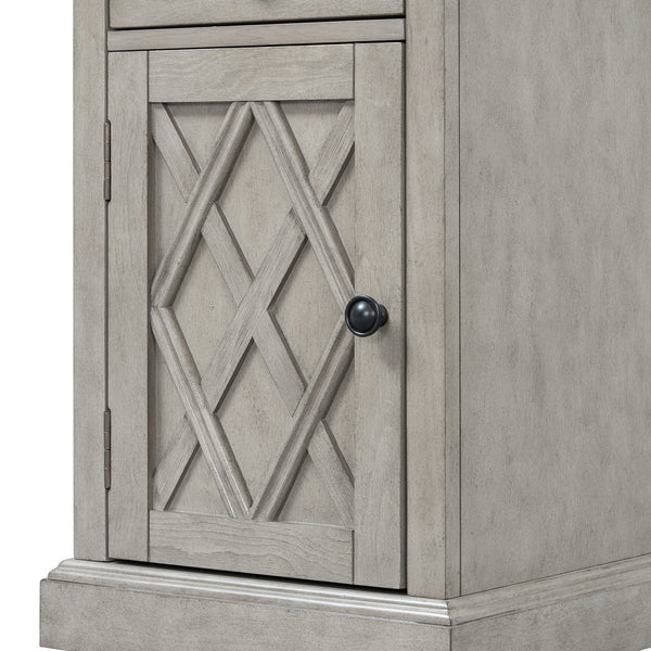 English Elm U-can Acacia Wood End Table with Usb Charging Station Drawer and Cabinet Storage Antique Gray N724P353565E