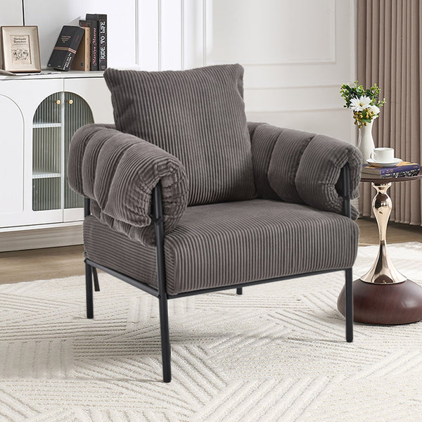 English Elm TS Modern decorative chair with plush teddy fleece upholstery and gold metal legs for luxe comfort and style DARK GREY W2311P308069