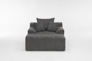 English Elm Oversized corduroy chaise lounge with ottoman, plush boneless sofa, ergonomic pillows for relaxing comfort Grey W1901P278403