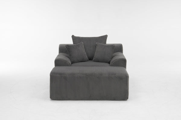 English Elm Oversized corduroy chaise lounge with ottoman, plush boneless sofa, ergonomic pillows for relaxing comfort Grey W1901P278403