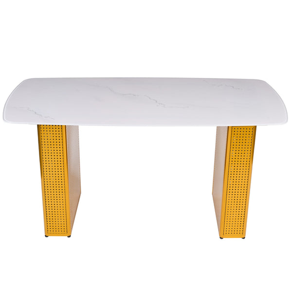 English Elm Modern Marble Glass Dining Table Gold Dual Pedestal Base Seats Eight Elegant W5123P397494