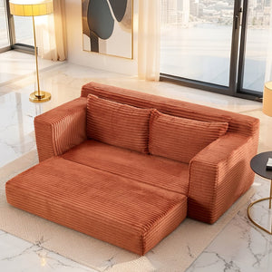 English Elm Loveseat Convertible Corduroy Sofa Bed with Memory Foam & Steel Frame, No Assembly, Compact Orange W3561P331999