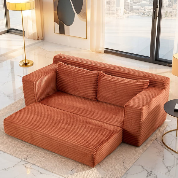 English Elm Loveseat Convertible Corduroy Sofa Bed with Memory Foam & Steel Frame, No Assembly, Compact Orange W3561P331999