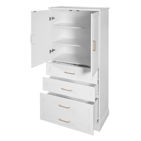 English Elm 72.2'' Tall Freestanding Bathroom Cabinet with 3 Drawers, Adjustable Shelf, Soft-Close Doors, Modern Elegant Design White N729P296769K