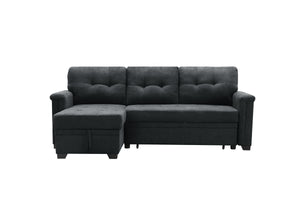 English Elm Aurora Woven Fabric Sleeper Sectional with Usb Charging Storage Chaise Living Room Dark Gray B2749S00179