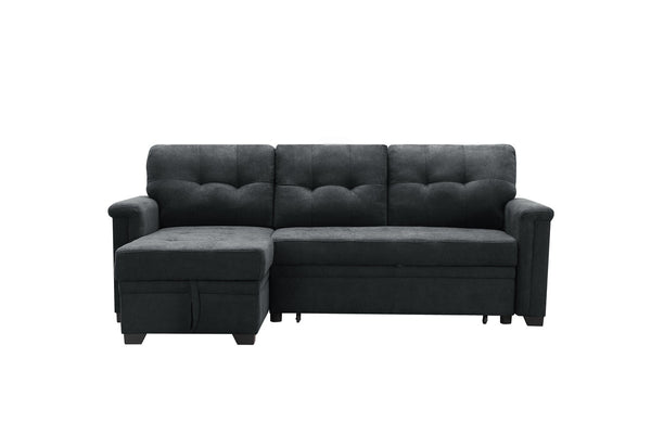 English Elm Aurora Woven Fabric Sleeper Sectional with Usb Charging Storage Chaise Living Room Dark Gray B2749S00179