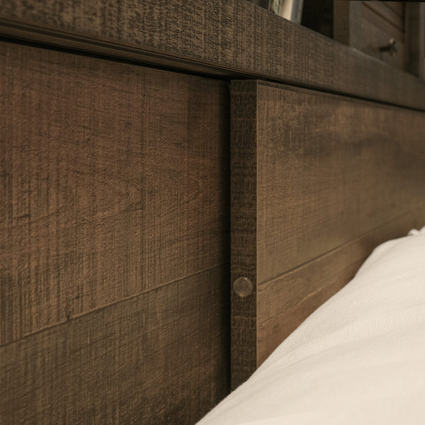 English Elm Wallace & Bay - Brown Bookcase King Bed with Penny Brown Finish, Modern Wood Design, Easy-Care, Spacious Storage B361S00015