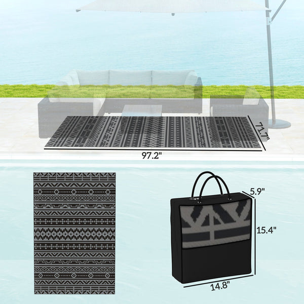 English Elm Geometric Reversible Outdoor Rug Uv Resistant Polypropylene Flatweave with Carry Bag T3971P421262