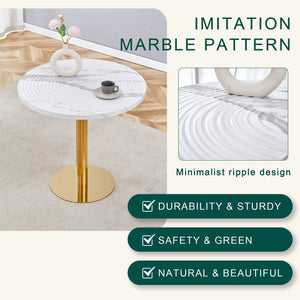 English Elm 31.5 Inch Round Dining Table Dark Grain Mdf Top Metal Base for Small Spaces White+Gold W1151P235231
