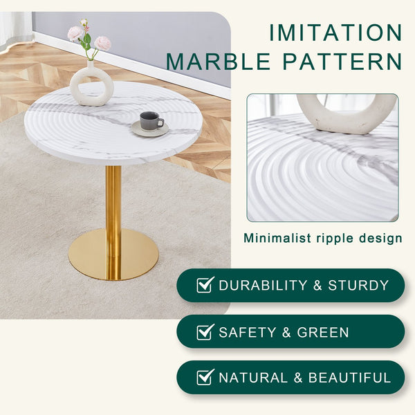 English Elm 31.5 Inch Round Dining Table Dark Grain Mdf Top Metal Base for Small Spaces White+Gold W1151P235231