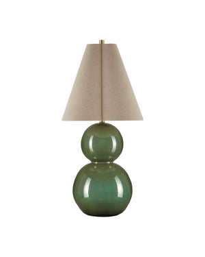 Currey & Company Kindred Table Lamp: Stunning Double Orb Design In Dark Green Glaze With Unique Clover Shade, 34.5" Tall Green Ceramic 6000-1041-currey-company