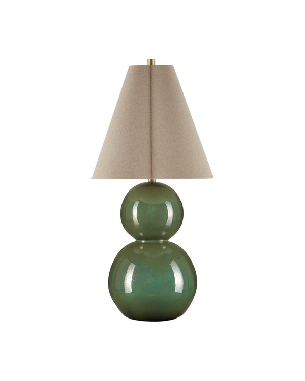 Currey & Company Kindred Table Lamp: Stunning Double Orb Design In Dark Green Glaze With Unique Clover Shade, 34.5" Tall Green Ceramic 6000-1041-currey-company