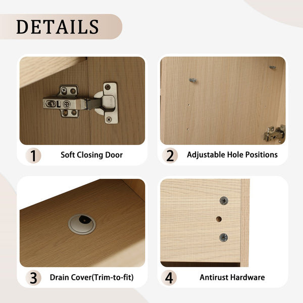 English Elm 48" Freestanding Bathroom Vanity Plywood Cabinet Dune Oak Soft-close Doors Modern W999P392901