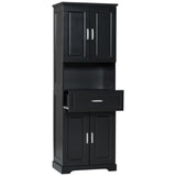 English Elm Tall Bathroom Cabinet With Four Doors, Large Storage Space Open Shelve, Upper Storage Cabinet, Black