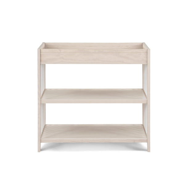 English Elm Pixie Mid-century Nursery Changing Table with Spindle Sides and Open Storage Shelves Natural+White B022P204852