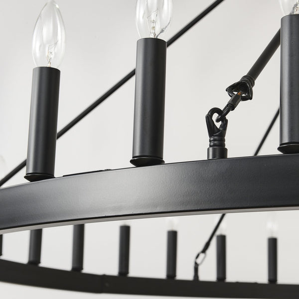 English Elm 59.06 Inch Matte Black Wagon Wheel Chandelier 54 Light Farmhouse Grand Entryway W5008P388933